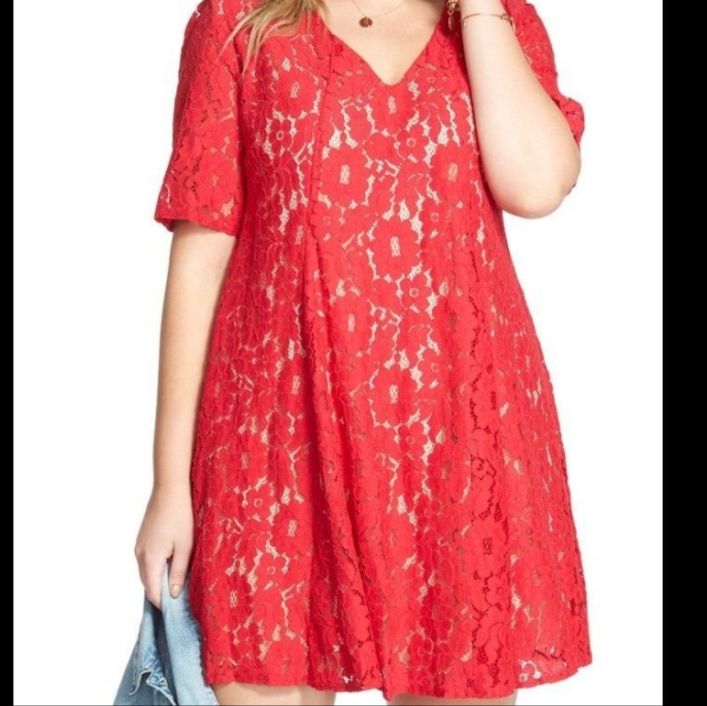 Julian Taylor Women's Red Lace V Neck Dress Size 10